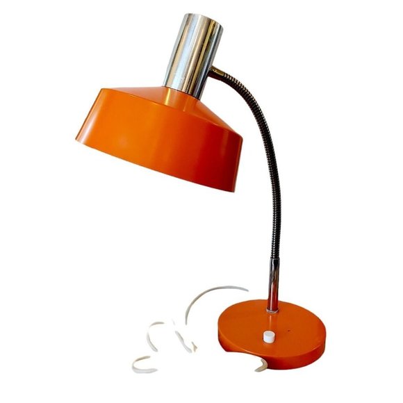 Vintage 70s Desk‎ Lamp Orange Metal Gooseneck Retro Mid Century MCM Germany - Picture 2 of 12